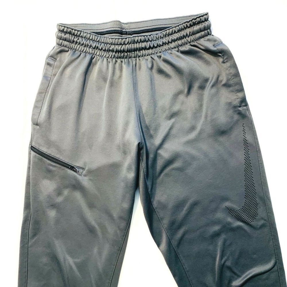 Nike Swoosh Dri-Fit Joggers Fleece Lined Sweatpants Elastic Waist Cuffs Gray L